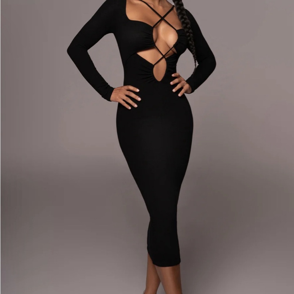 BLACK MESMERIZE MIDI DRESS